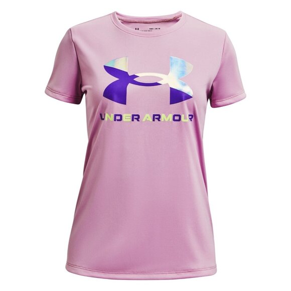 Under Armour Split Foil Big Logo Tech Tee, Girl's, Size XL, Purple - Picture 1 of 1